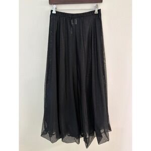 Planet by Lauren G Black Mesh Maxi Skirt Lined Elastic Waist Size 2 Made in USA